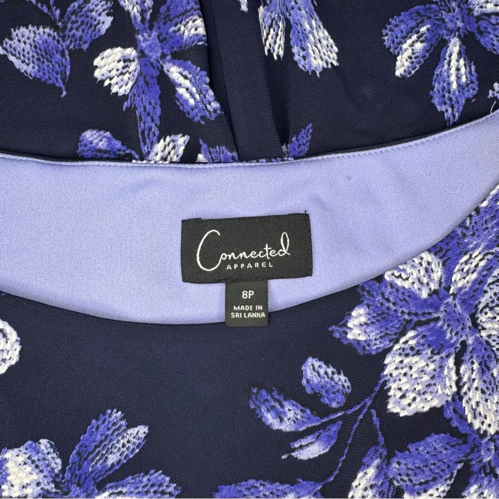 Connected Apparel Blue Floral Ruched Sheath Dress Size 8p - Picture 9 of 11
